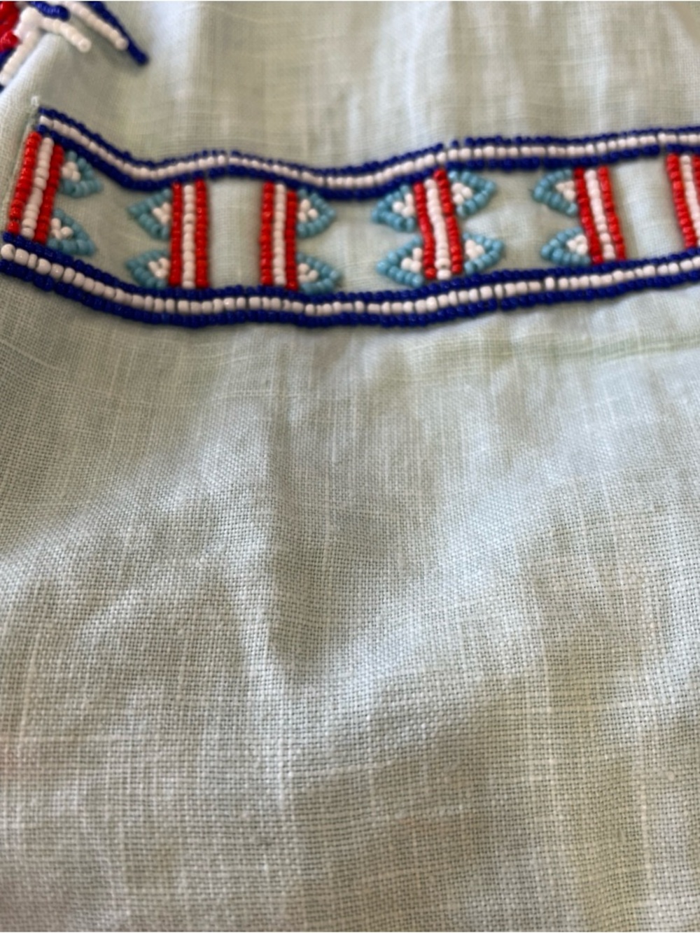Pepin Anthropologie Linen Halter Dress MIDI Size 0 Aqua Beaded Pocket New Damage - Picture 14 of 14